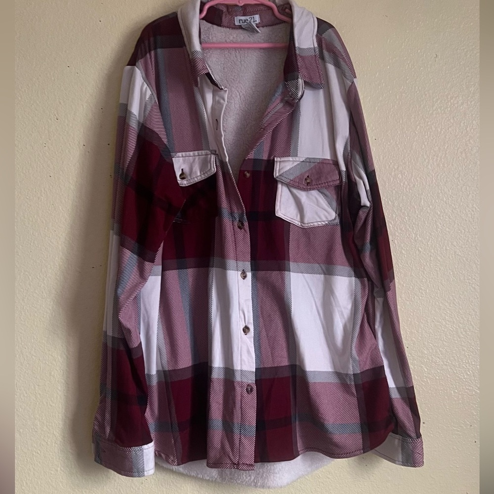 Rue21 Burgundy and White Striped Jacket